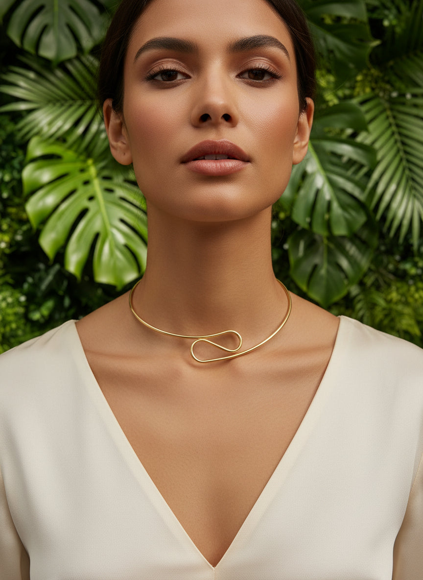 Conjunto Elo – Colar e Bracelete Rígido Banhados a Ouro 18k