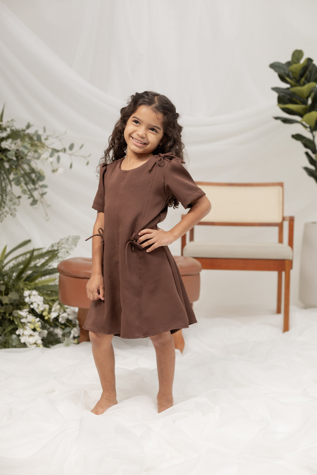 Vestido Laços Infantil Marrom