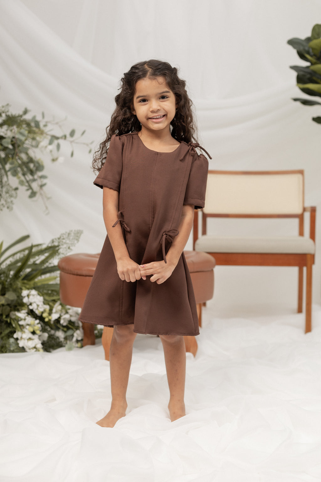 Vestido Laços Infantil Marrom