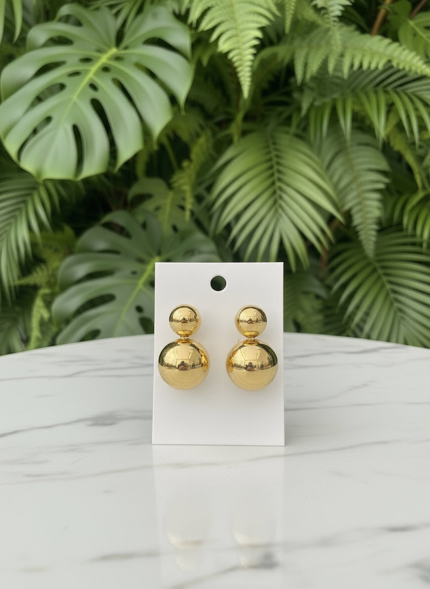 Brinco Esfera Dupla Banhado a Ouro 18K