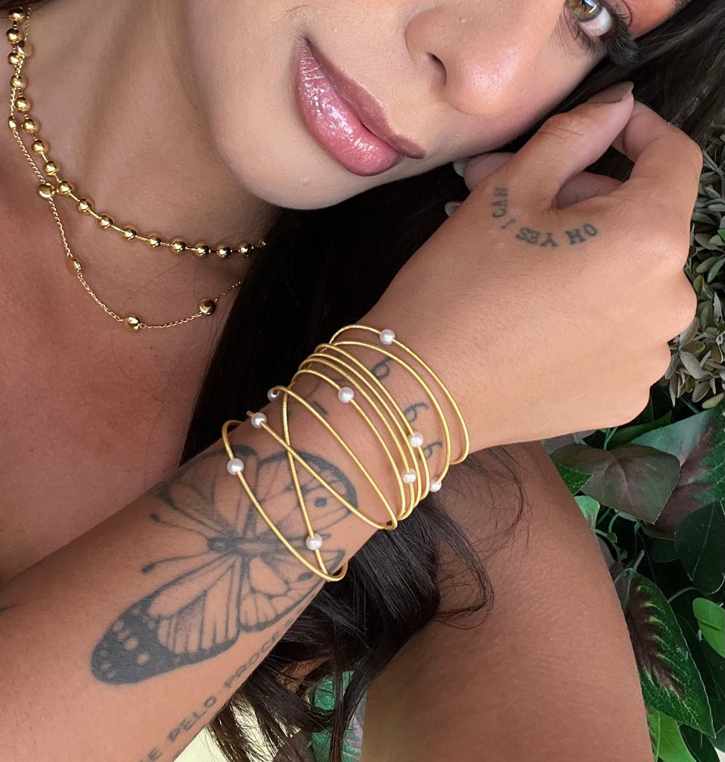 Pulseira Corda de Violão com Mini Pérolas