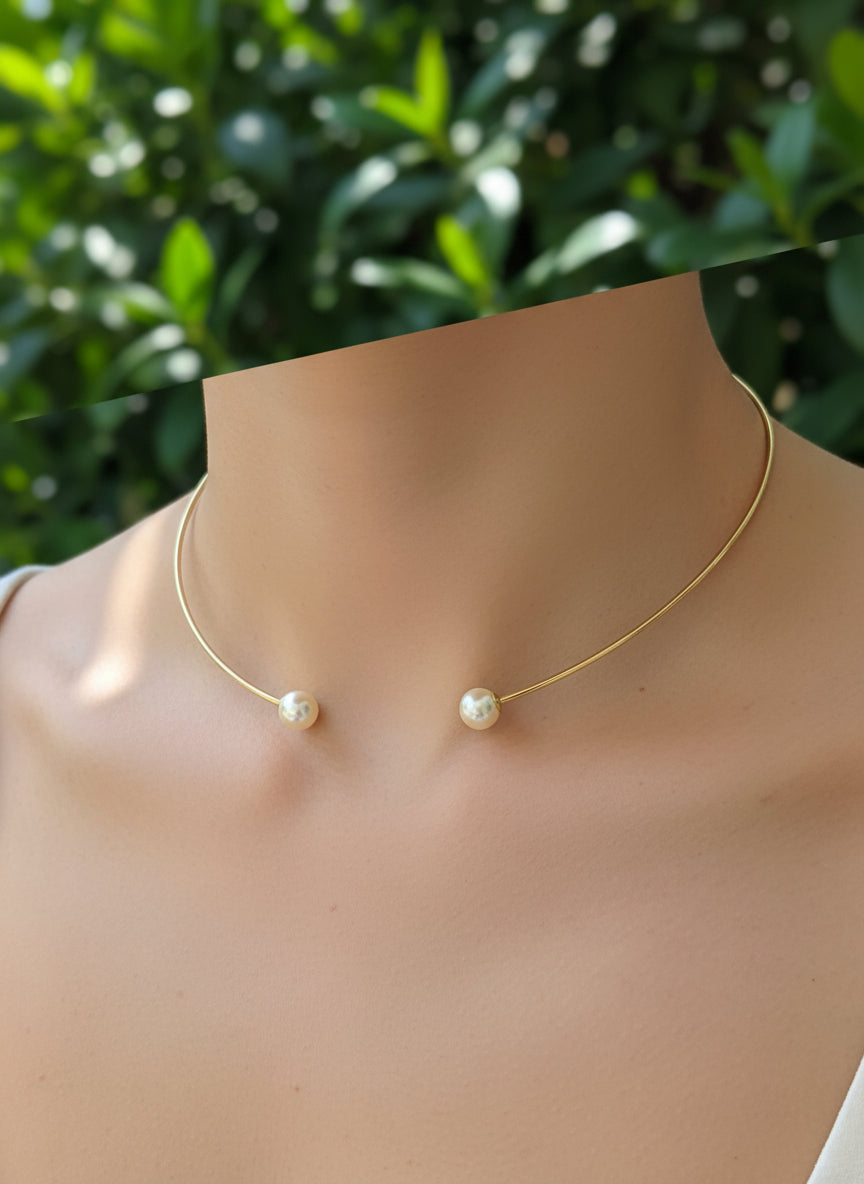 Conjunto Colar e Bracelete com Pérolas Banhados a Ouro 18K