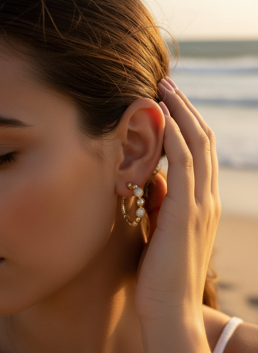 Brinco Argola Mista Cravejada – Banho Ouro 18k