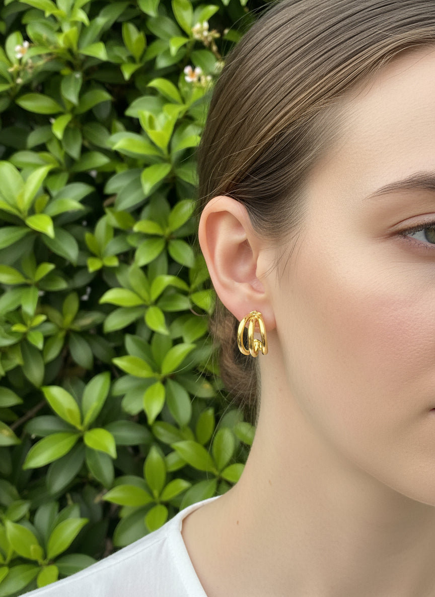 Brinco Argola Tripla Banhado a Ouro 18K