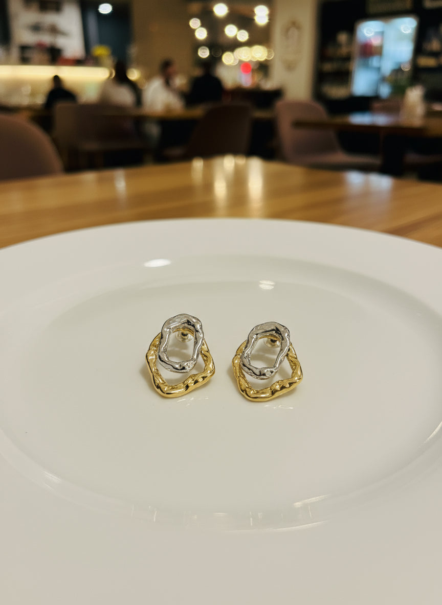 Brinco Dois em Um Banhado a Ouro 18K e Ródio Branco