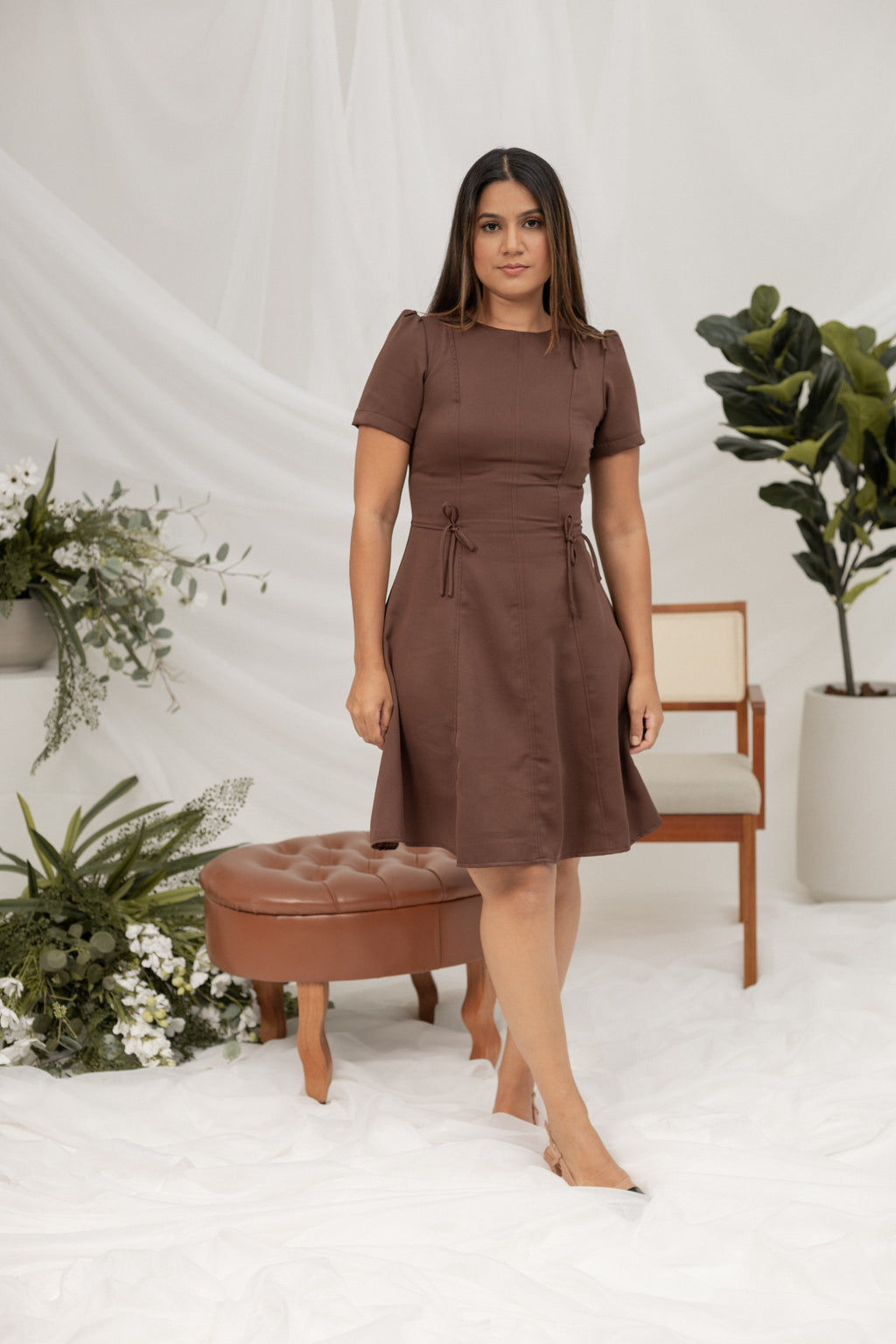 Vestido Laços Marrom Adulto