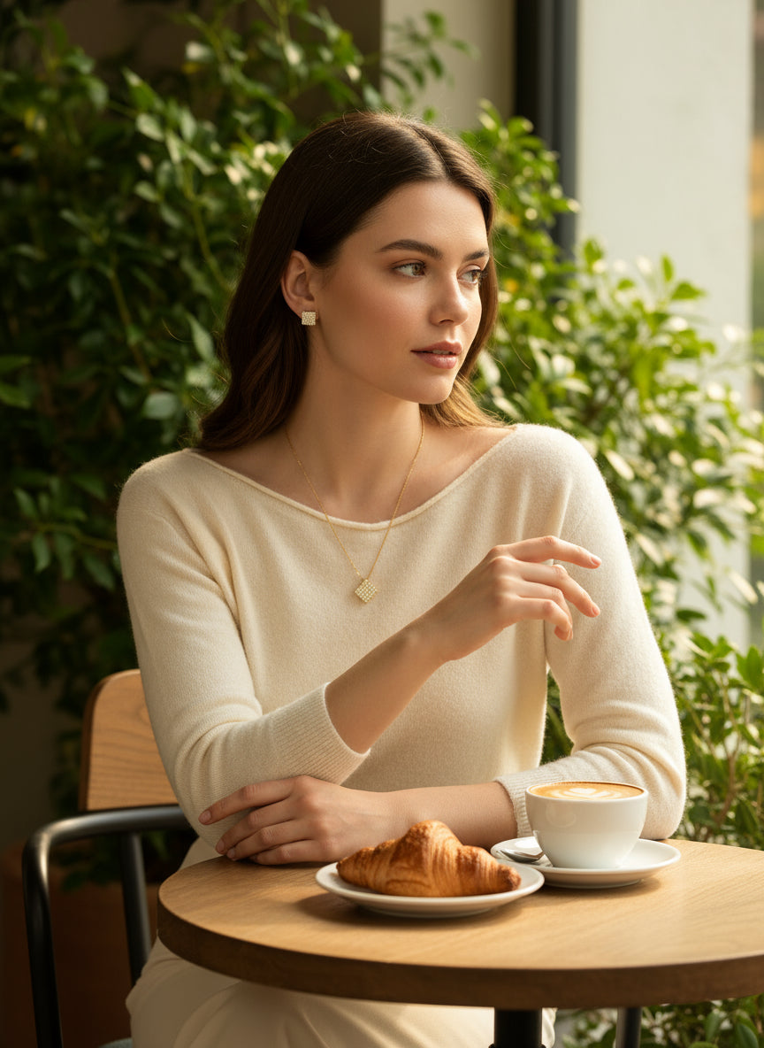 Conjunto Quadrado Cravejado — Colar + Brincos