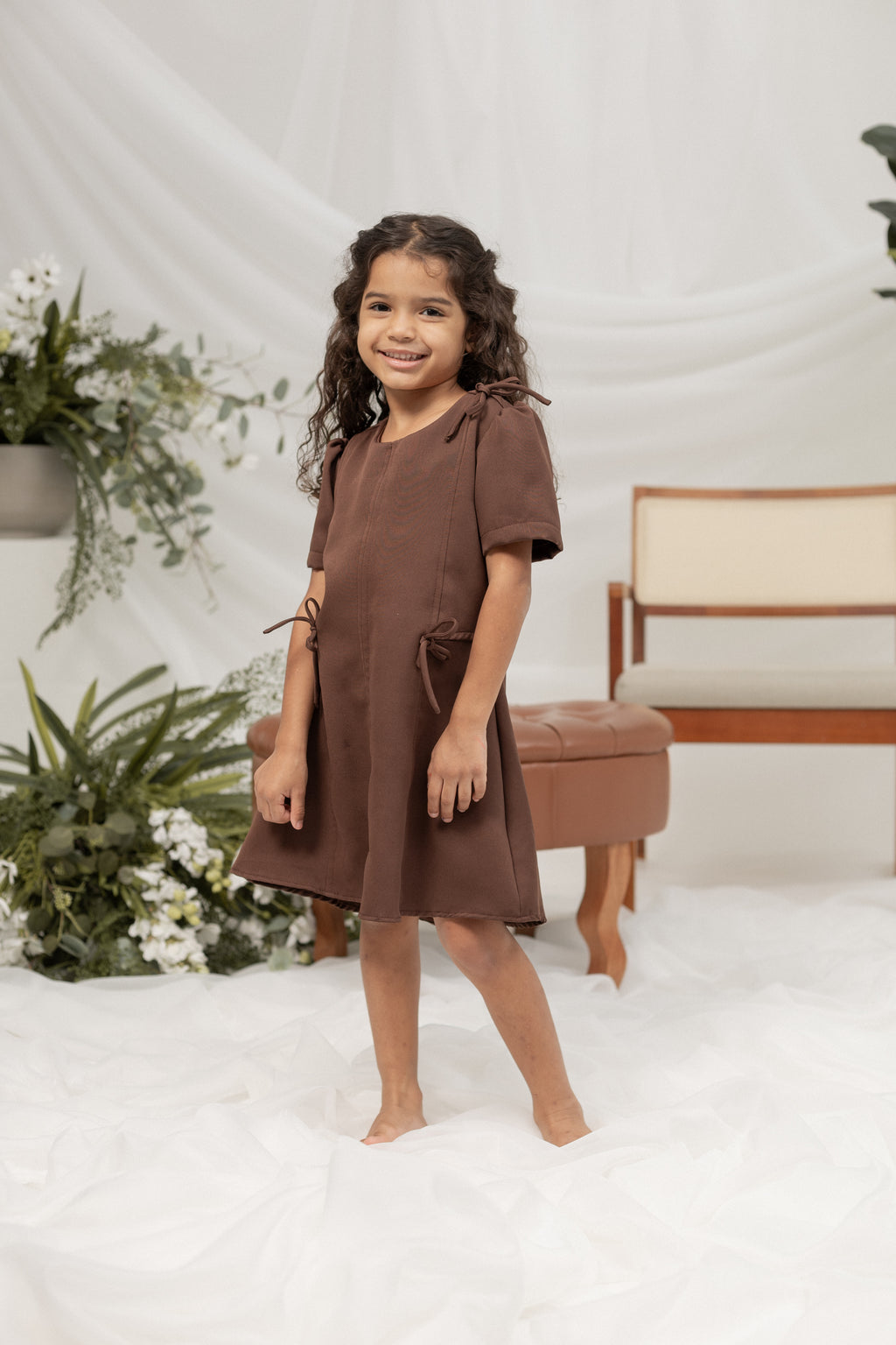 Vestido Laços Infantil Marrom