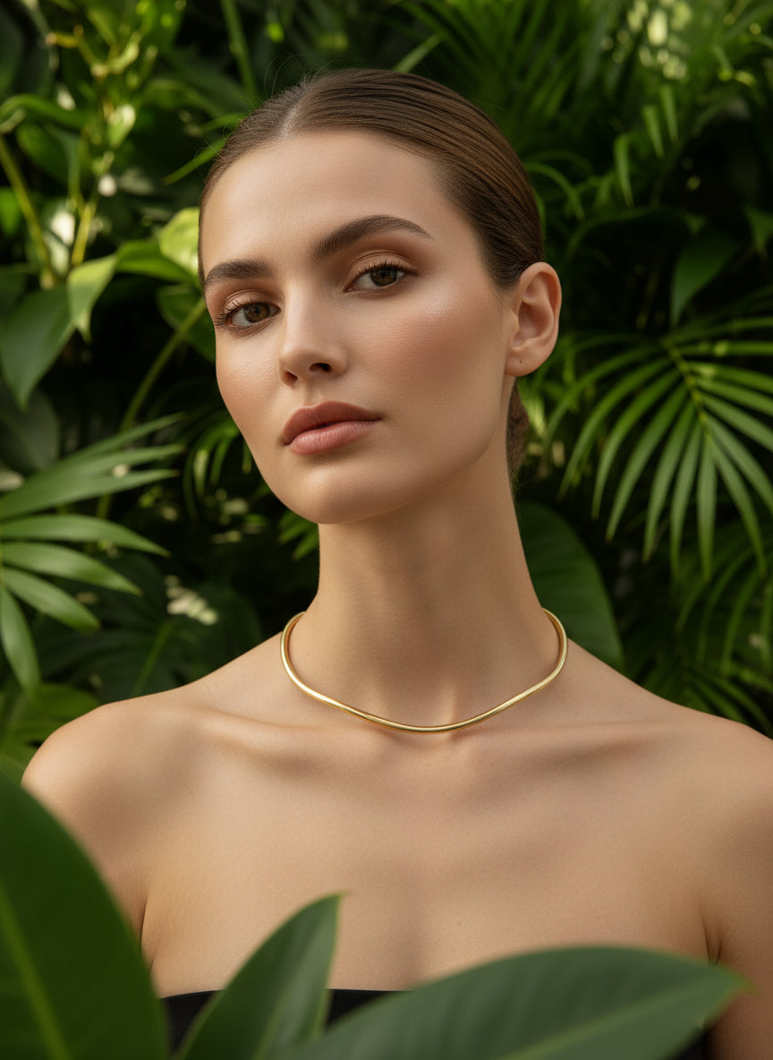 Colar Rígido Ondas Banhado a Ouro 18K