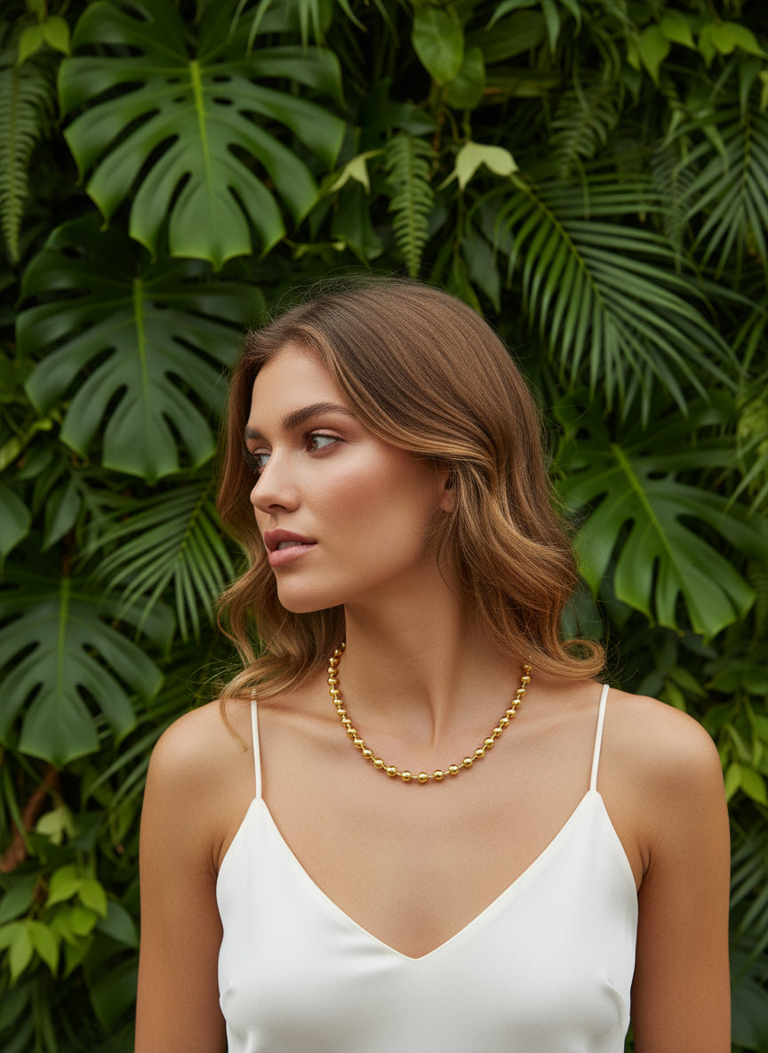 Colar Esféras Banhado a Ouro 18K