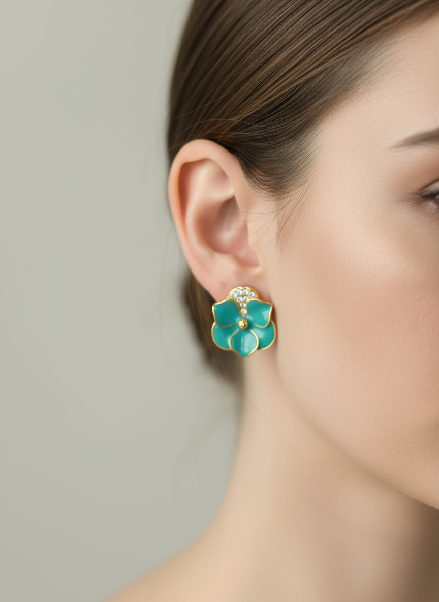 Conjunto Flor Turquesa — Brinco + Pulseira Corda de Violão