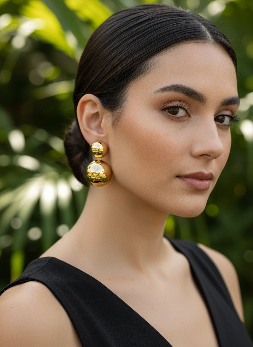 Brinco Esfera Dupla Banhado a Ouro 18K