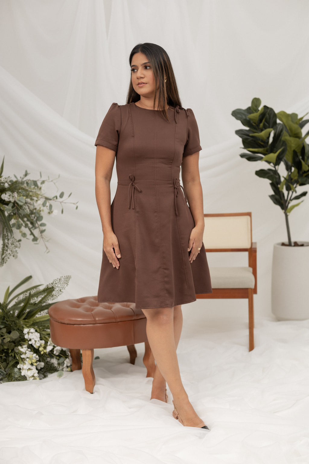 Vestido Laços Marrom Adulto